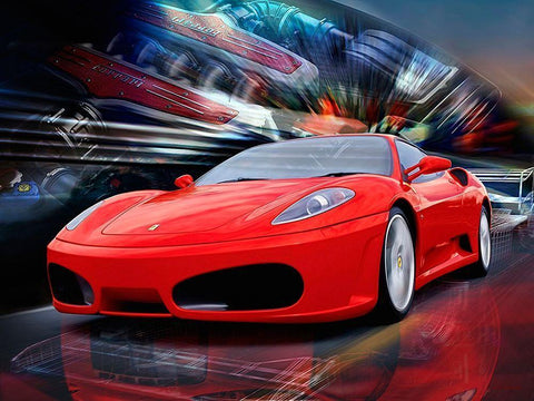 Red Ferrari White Modern Wood Framed Art Print with Double Matting by Medeiros, Celito