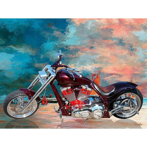 Nice Motorcycle White Modern Wood Framed Art Print by Medeiros, Celito