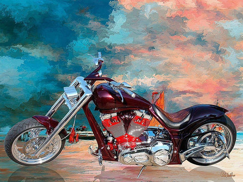 Nice Motorcycle White Modern Wood Framed Art Print with Double Matting by Medeiros, Celito