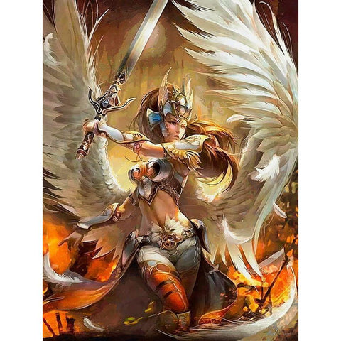An Angel with sward White Modern Wood Framed Art Print by Medeiros, Celito