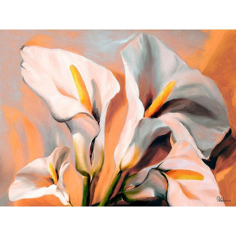 White Flowers Black Modern Wood Framed Art Print with Double Matting by Medeiros, Celito