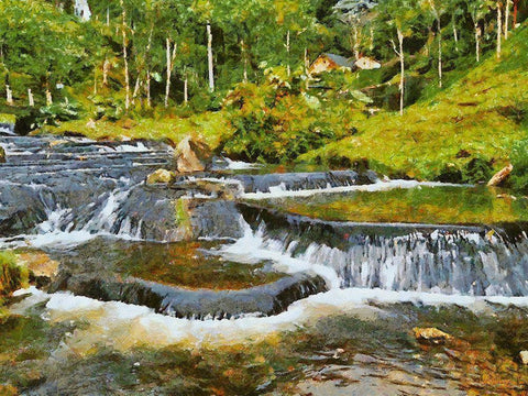 Cascades in River White Modern Wood Framed Art Print with Double Matting by Medeiros, Celito