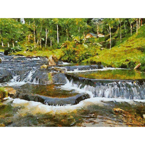 Cascades in River Black Modern Wood Framed Art Print with Double Matting by Medeiros, Celito