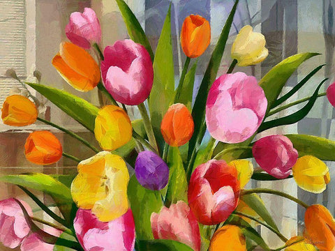 Bouquet of Tulips White Modern Wood Framed Art Print with Double Matting by Medeiros, Celito