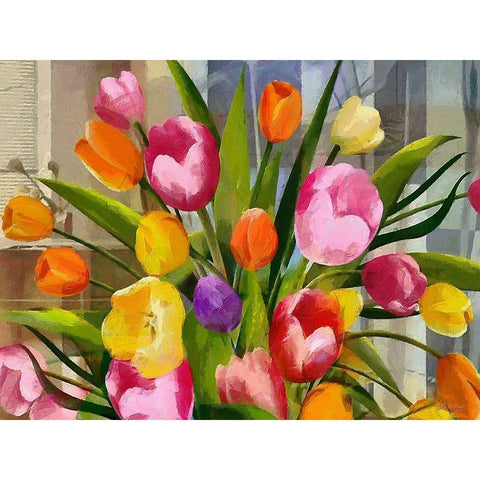 Bouquet of Tulips Black Modern Wood Framed Art Print with Double Matting by Medeiros, Celito