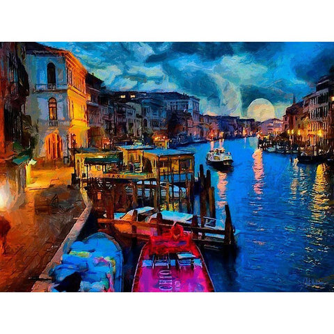 Moon over Venice Gold Ornate Wood Framed Art Print with Double Matting by Medeiros, Celito