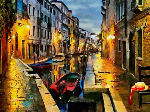 Canal in Venice White Modern Wood Framed Art Print with Double Matting by Medeiros, Celito