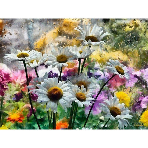 Daisies in the Wind Black Modern Wood Framed Art Print by Medeiros, Celito
