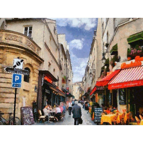 Street in Paris White Modern Wood Framed Art Print by Medeiros, Celito