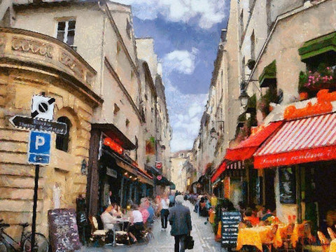 Street in Paris Black Ornate Wood Framed Art Print with Double Matting by Medeiros, Celito