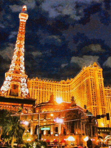 Hotel Paris in Vegas White Modern Wood Framed Art Print with Double Matting by Medeiros, Celito