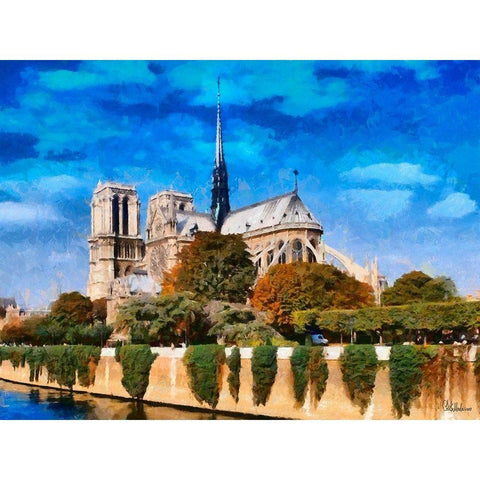 The Cathedral in Paris Black Modern Wood Framed Art Print with Double Matting by Medeiros, Celito