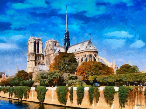 The Cathedral in Paris White Modern Wood Framed Art Print with Double Matting by Medeiros, Celito