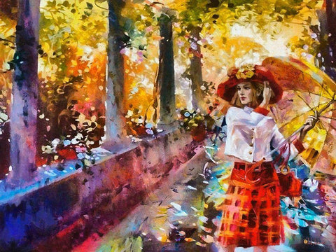 Girl with Umbrella White Modern Wood Framed Art Print with Double Matting by Medeiros, Celito