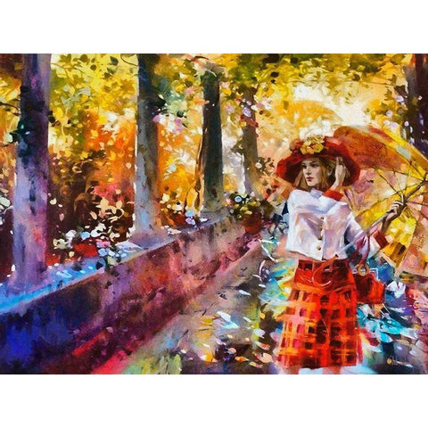 Girl with Umbrella Gold Ornate Wood Framed Art Print with Double Matting by Medeiros, Celito