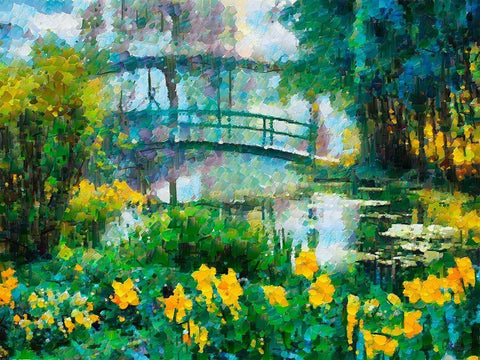 Bridge over the Lake White Modern Wood Framed Art Print with Double Matting by Medeiros, Celito