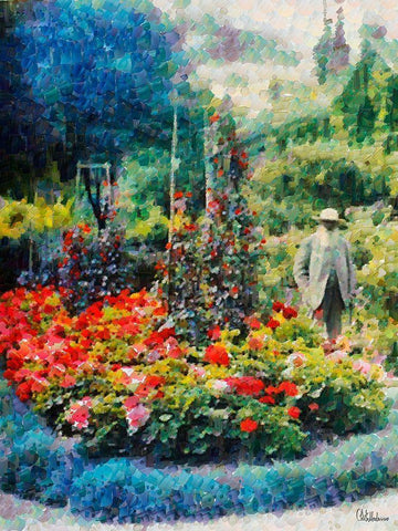 Old Man in the Garden Black Ornate Wood Framed Art Print with Double Matting by Medeiros, Celito