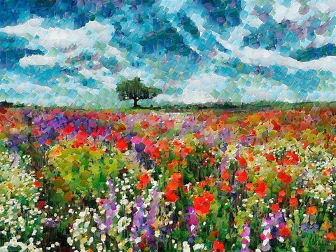 Colorfull Meadow White Modern Wood Framed Art Print with Double Matting by Medeiros, Celito