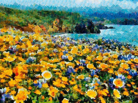Yellow Meadow Black Ornate Wood Framed Art Print with Double Matting by Medeiros, Celito