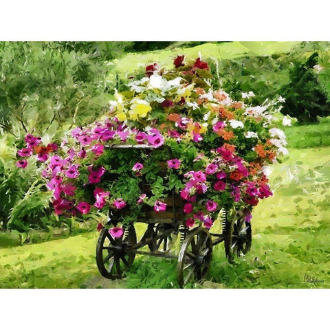 Carriage with Flowers Black Modern Wood Framed Art Print with Double Matting by Medeiros, Celito