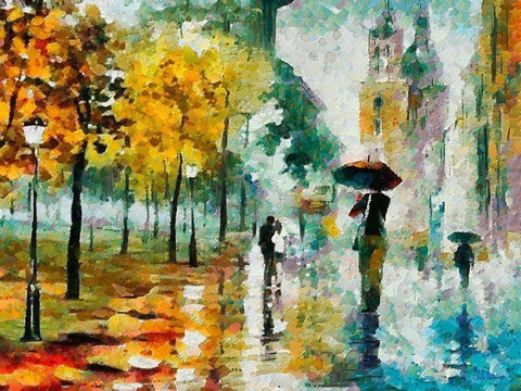 Old Town in the Rain White Modern Wood Framed Art Print with Double Matting by Medeiros, Celito