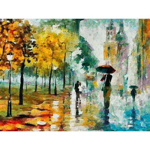 Old Town in the Rain Black Modern Wood Framed Art Print with Double Matting by Medeiros, Celito