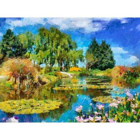 Lake with Green Trees White Modern Wood Framed Art Print by Medeiros, Celito