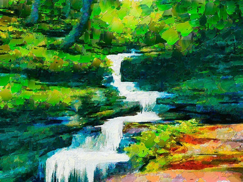 Watterfall White Modern Wood Framed Art Print with Double Matting by Medeiros, Celito