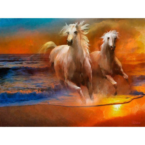 Running Horses White Modern Wood Framed Art Print by Medeiros, Celito