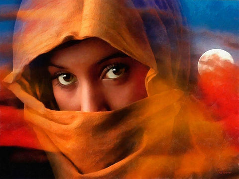 Muslim Girls Eyes White Modern Wood Framed Art Print with Double Matting by Medeiros, Celito