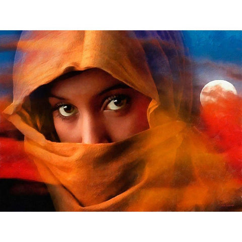 Muslim Girls Eyes Gold Ornate Wood Framed Art Print with Double Matting by Medeiros, Celito