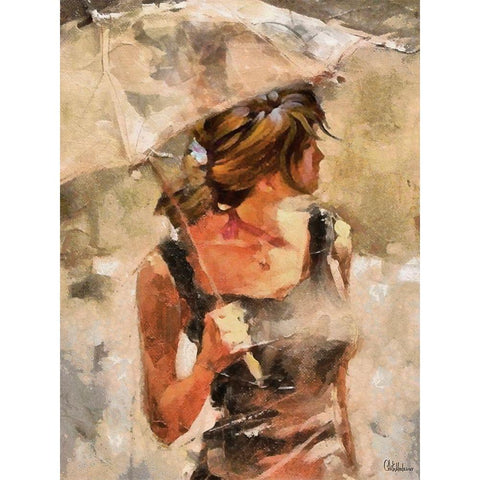 Lady with Umbrella Gold Ornate Wood Framed Art Print with Double Matting by Medeiros, Celito