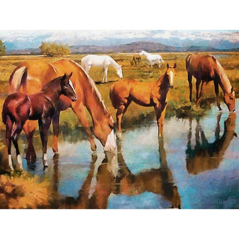 Drinking Horses Black Modern Wood Framed Art Print with Double Matting by Medeiros, Celito