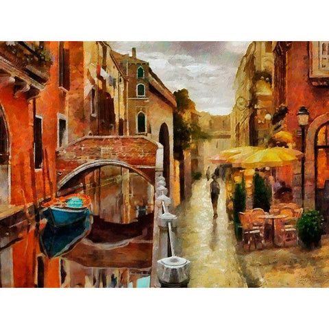 Blue Boat in Venice Gold Ornate Wood Framed Art Print with Double Matting by Medeiros, Celito