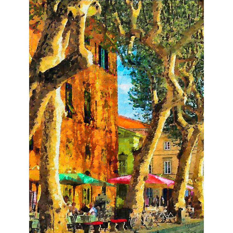 Big Trees on the Street Gold Ornate Wood Framed Art Print with Double Matting by Medeiros, Celito
