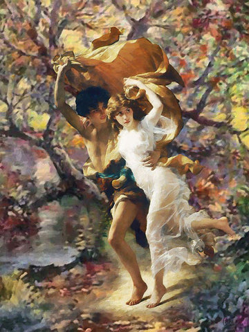 Running Couple White Modern Wood Framed Art Print with Double Matting by Medeiros, Celito