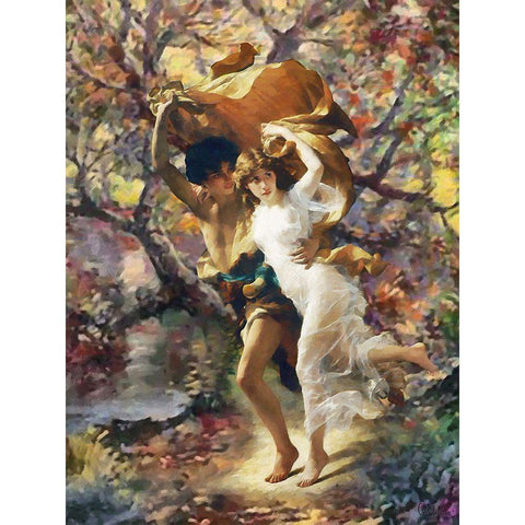 Running Couple Black Modern Wood Framed Art Print by Medeiros, Celito