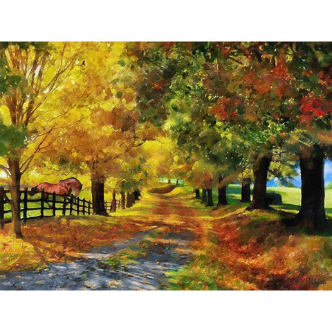 Autumn way with Horse Black Modern Wood Framed Art Print with Double Matting by Medeiros, Celito