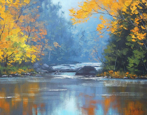 Autumn River Black Ornate Wood Framed Art Print with Double Matting by Gercken, Graham