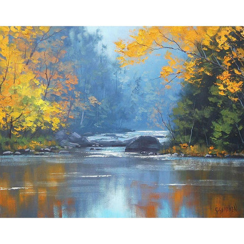 Autumn River White Modern Wood Framed Art Print by Gercken, Graham