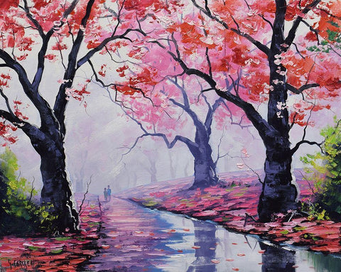 Blossom Tree Reflection Black Ornate Wood Framed Art Print with Double Matting by Gercken, Graham