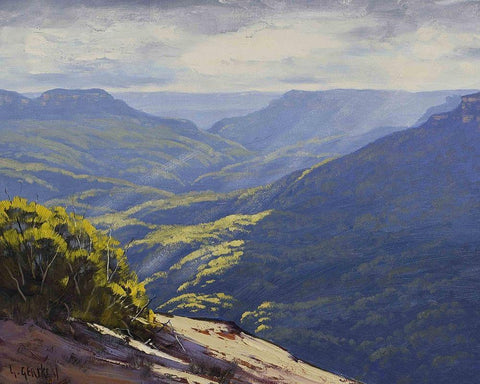 Blue Mountains Black Ornate Wood Framed Art Print with Double Matting by Gercken, Graham