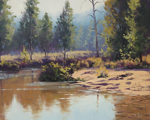 Cox River Reflections White Modern Wood Framed Art Print with Double Matting by Gercken, Graham