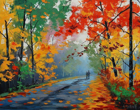 Autumn Walk White Modern Wood Framed Art Print with Double Matting by Gercken, Graham