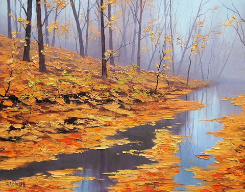 Golden Autumn Black Ornate Wood Framed Art Print with Double Matting by Gercken, Graham