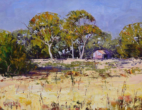 Farm Shed Australia II White Modern Wood Framed Art Print with Double Matting by Gercken, Graham