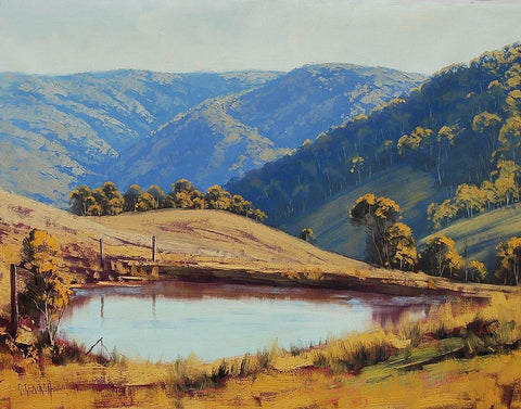 Farm Dam Hampton Black Ornate Wood Framed Art Print with Double Matting by Gercken, Graham