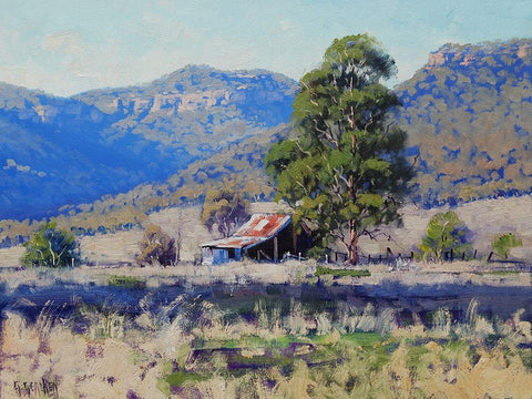 Hartley Shed Australia Black Ornate Wood Framed Art Print with Double Matting by Gercken, Graham