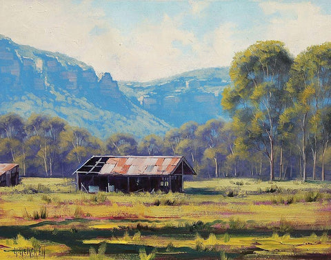 Megalong Painting White Modern Wood Framed Art Print with Double Matting by Gercken, Graham