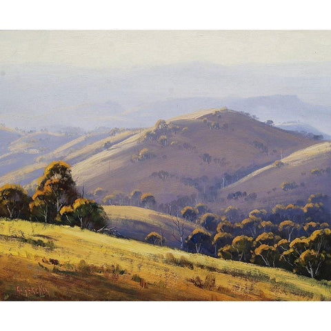 Megalong Valley Hill Scape Black Modern Wood Framed Art Print by Gercken, Graham